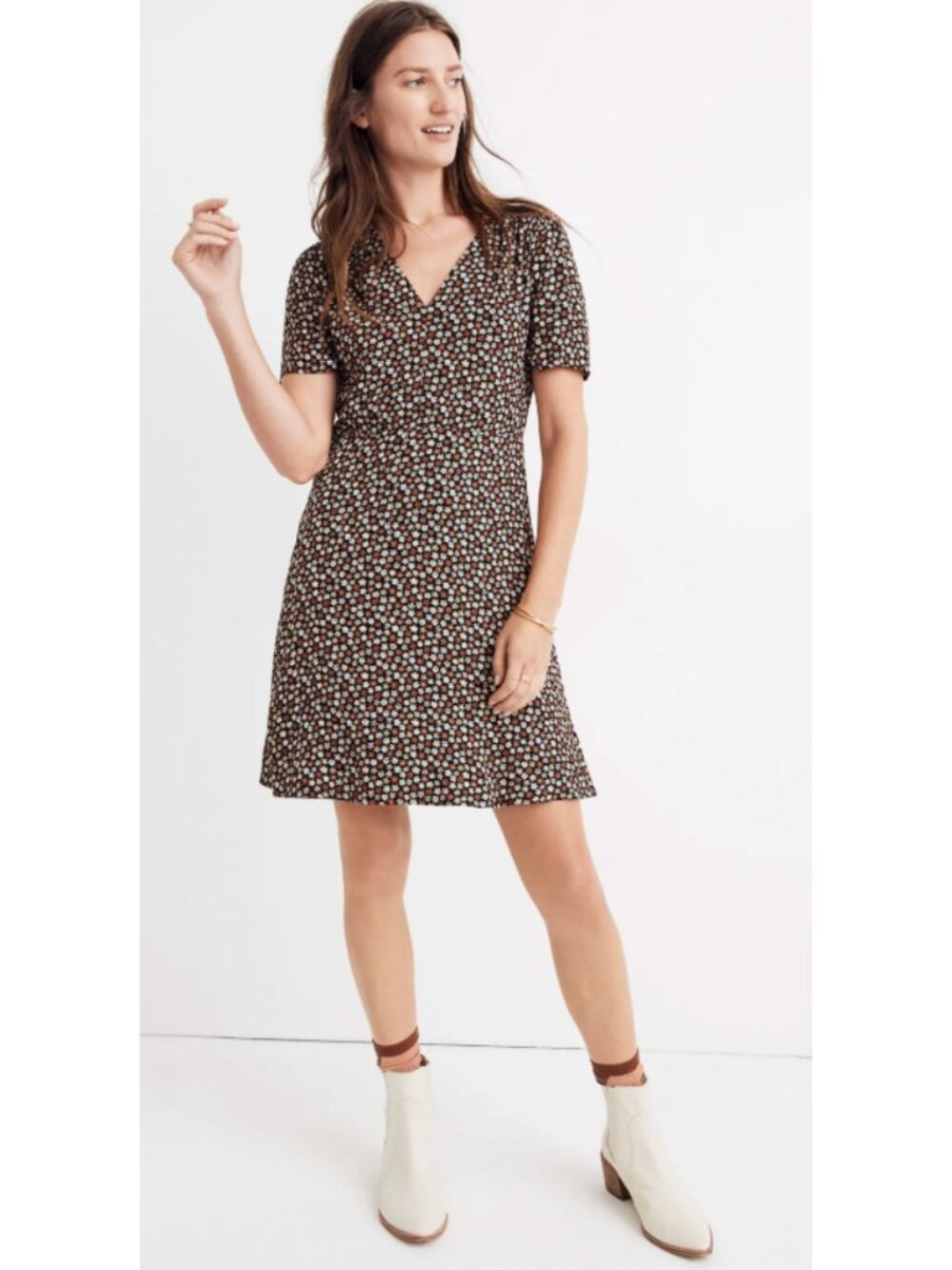 MADEWELL Dawnflower Mini Dress in Petite Blooms Calico True Black Size 6 Boho